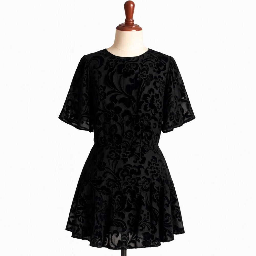 NEW Free People Manuka Burnout Velvet Mini Dress Black Size Small